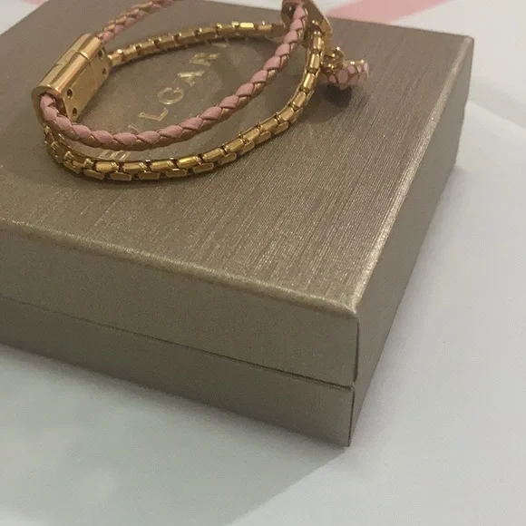 Bvlgari Snake Head Charm Metal Calfskin Bracelet Size 14.5cm - Picture 4 of 11